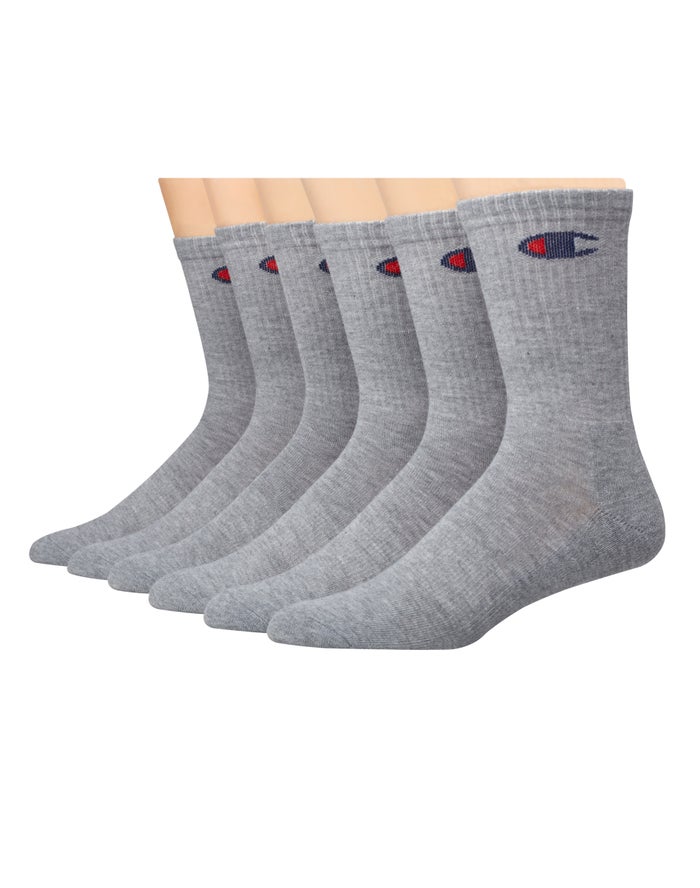 Champion Womens Socks NZ - Crew C Logo 6-Pairs Grey ( 2107-YHVEZ )